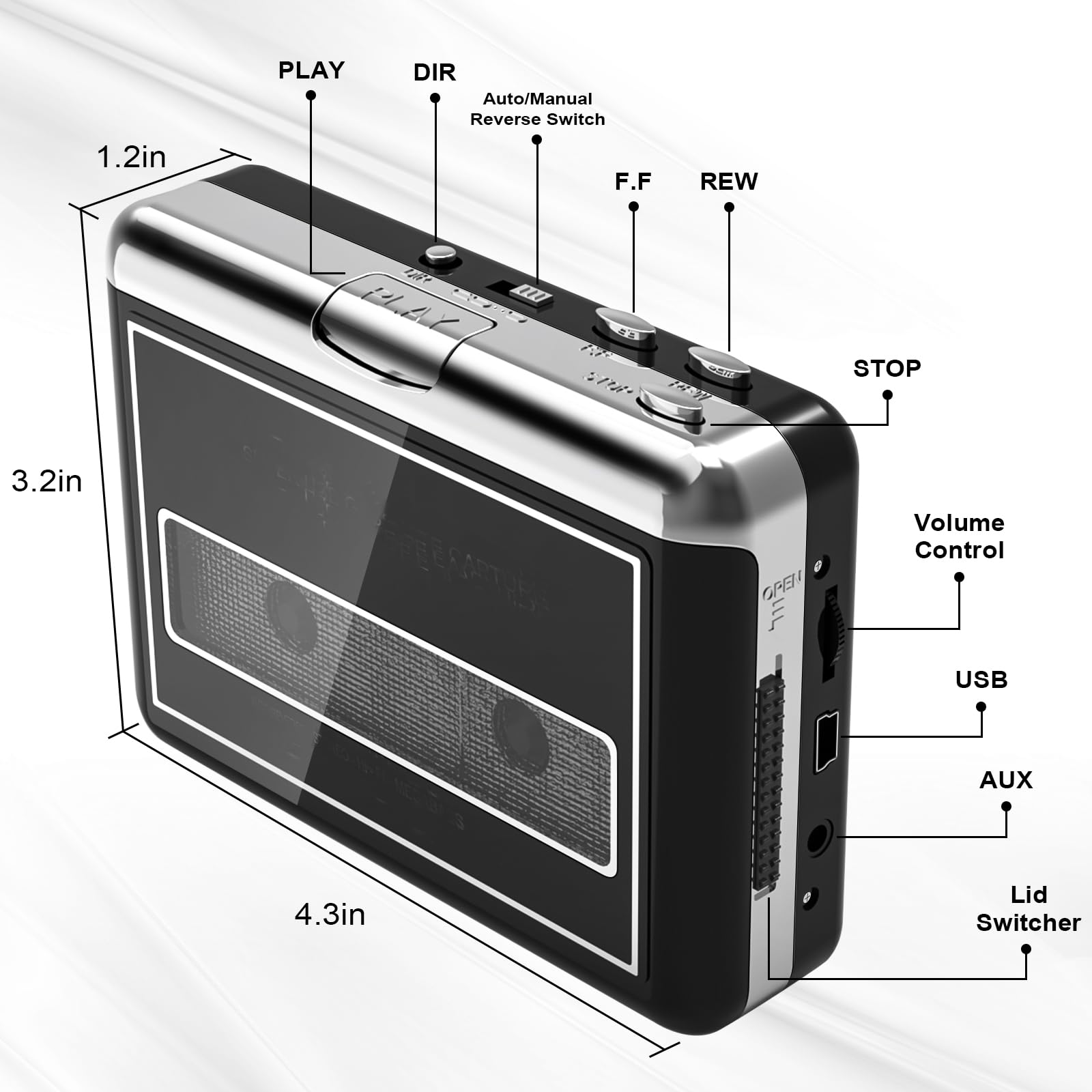 Lecteur de Cassettes Portable, Convertit Les Cassettes en MP3, Compatible avec Ordinateur/Portable, Retour Automatique – Enregistrement Numérique de Musique sur Cassette