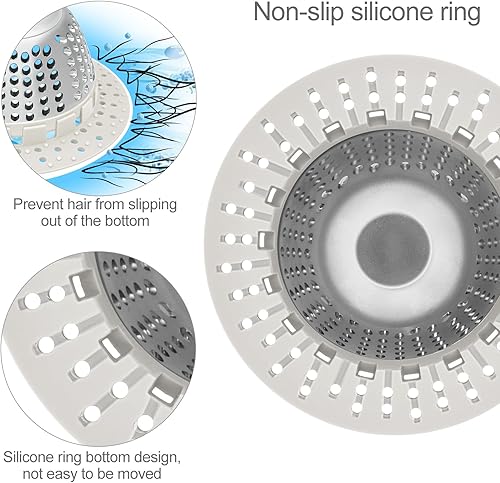 Miniatura 5 de LEKEYE Colector de pelo de drenaje de ducha, cubierta de drenaje de ducha, protector de drenaje para desagües emergentes y regulares (gris claro)