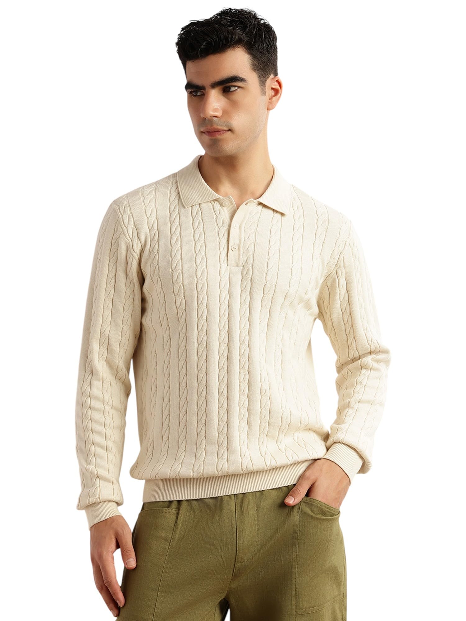 thomas scott Men's | Regular Fit | Long Sleeves | Self Design | 100% Cotton | Button Closure | Dry Clean | Polo Collar | Knitted | T-Shirt-picture-17