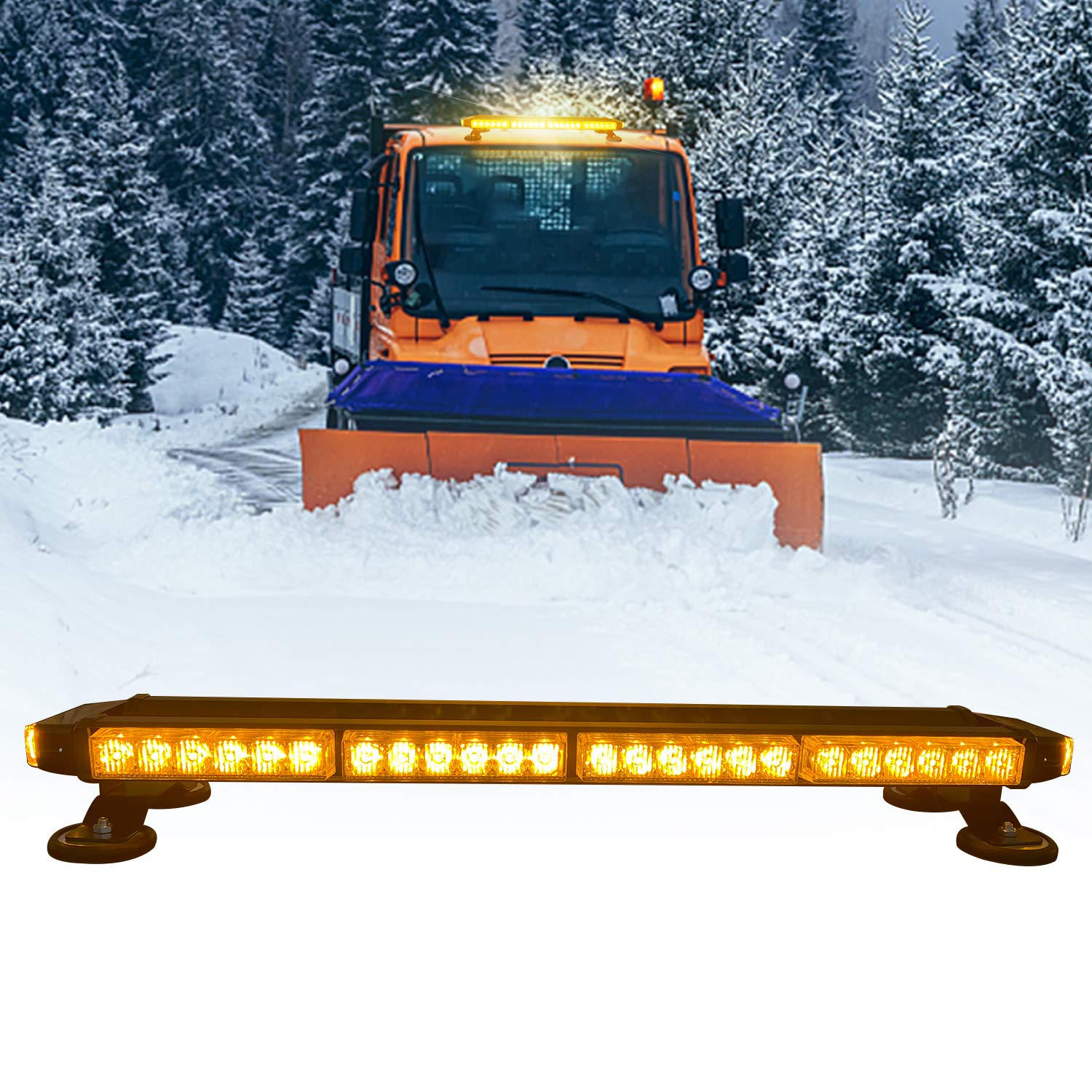 DIBMS LED Strobe Flashing Light Bar 54LEDS Double Side Amber Emergency Hazard Warning Safety Beacon Lights with Magnetic Base for Roof Rooftop Vehicles Cars Tow Trucks Tractor Snowplow Firefighter