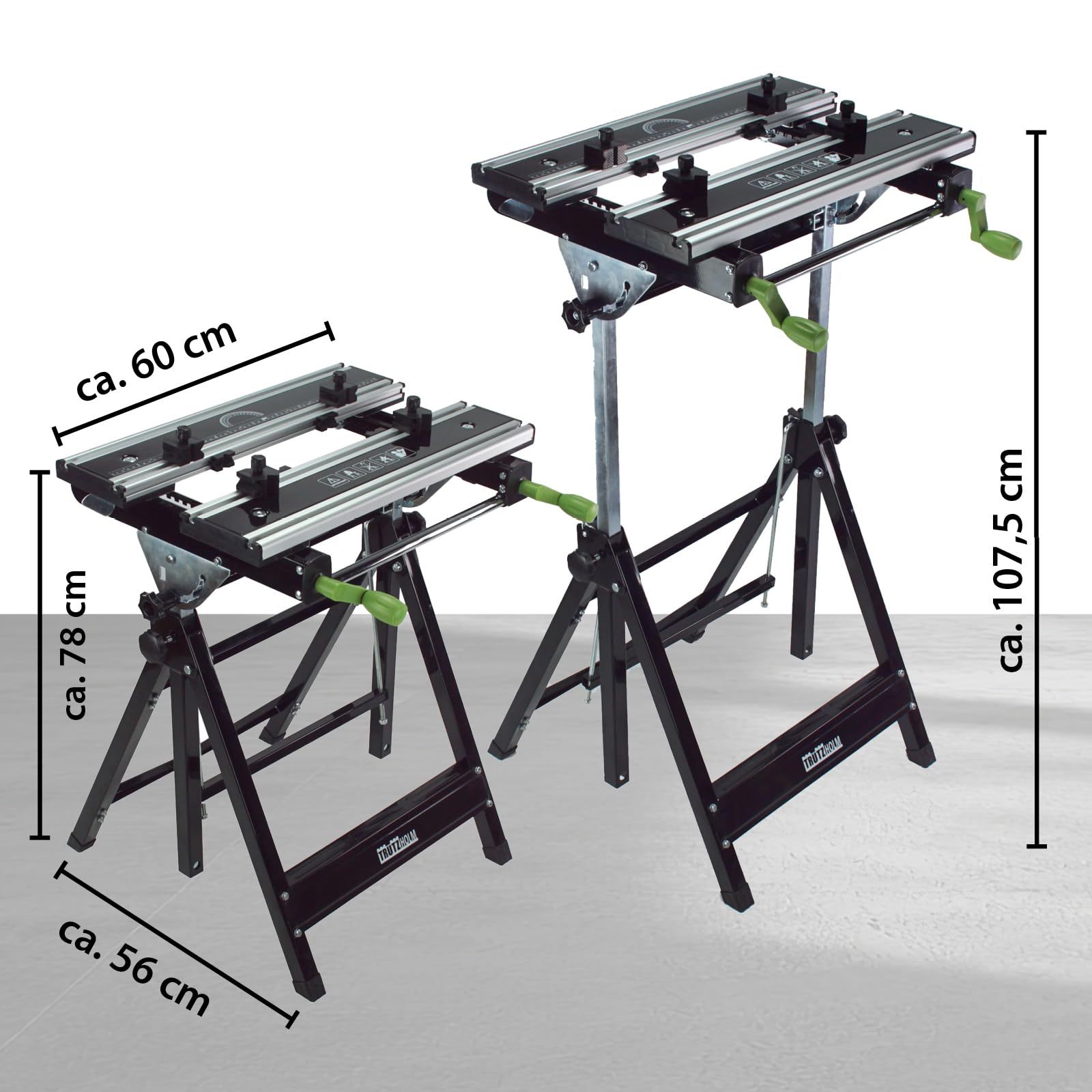 2 x TRUTZHOLM Werkbank klappbar höhenverstellbar – Premium Multifunktionswerkbank aus Alu/Stahl, 7-Fach verstellbar, 100 kg Tragkraft, mobiler Arbeitstisch für Werkstatt & Hobby