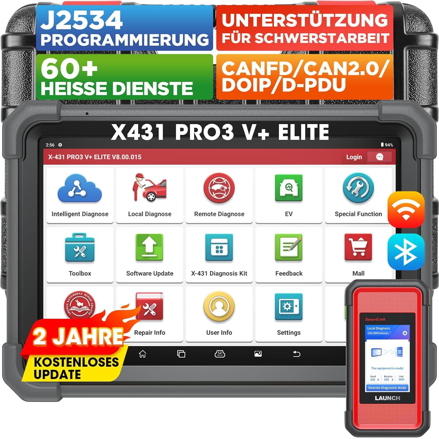 LAUNCH X431 PRO3 V+ Elite OBD2 Diagnosegerät, Smartlink C HD Truck Scanner