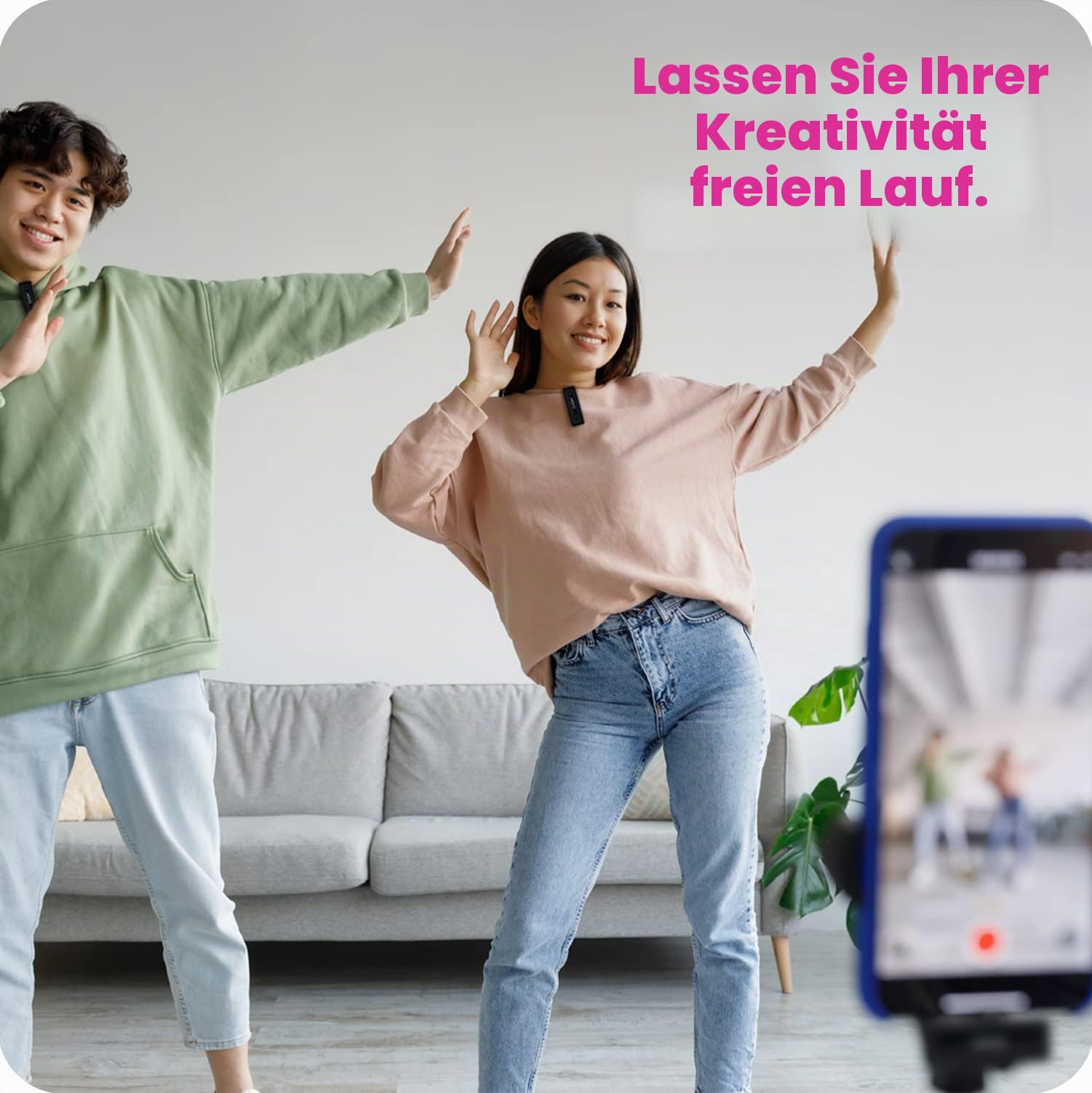 Movo Wireless Mini-Duo Ultrakompaktes Dual Mikrofon für iPhone - Clip-On Lavalier, 10 Std. Akku, 50 m Reichweite, Geräuschunterdrückung, Lightning - für Videoaufnahmen