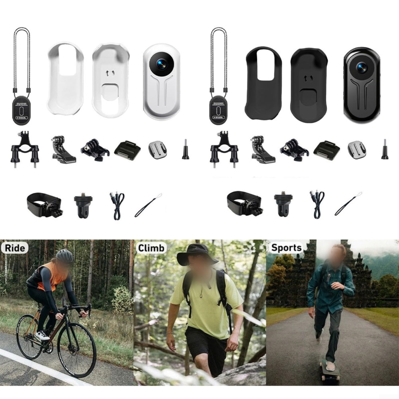 Action Camera 1080P HD con Night, POV Cam compatta indossabile per sport ciclismo Vlogging, grandangolo 120°, display da 0,96 pollici, supporta fino a 512 GB, batteria integrata da 350 mAh (nero)