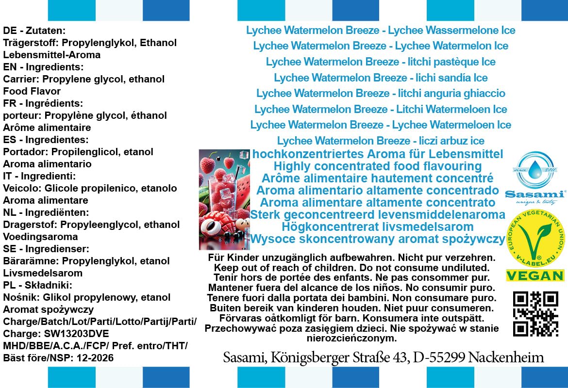 Lychee Watermelon Breeze - lichi sandía Ice aroma concentrado - Vegano - Sasami - 100ml