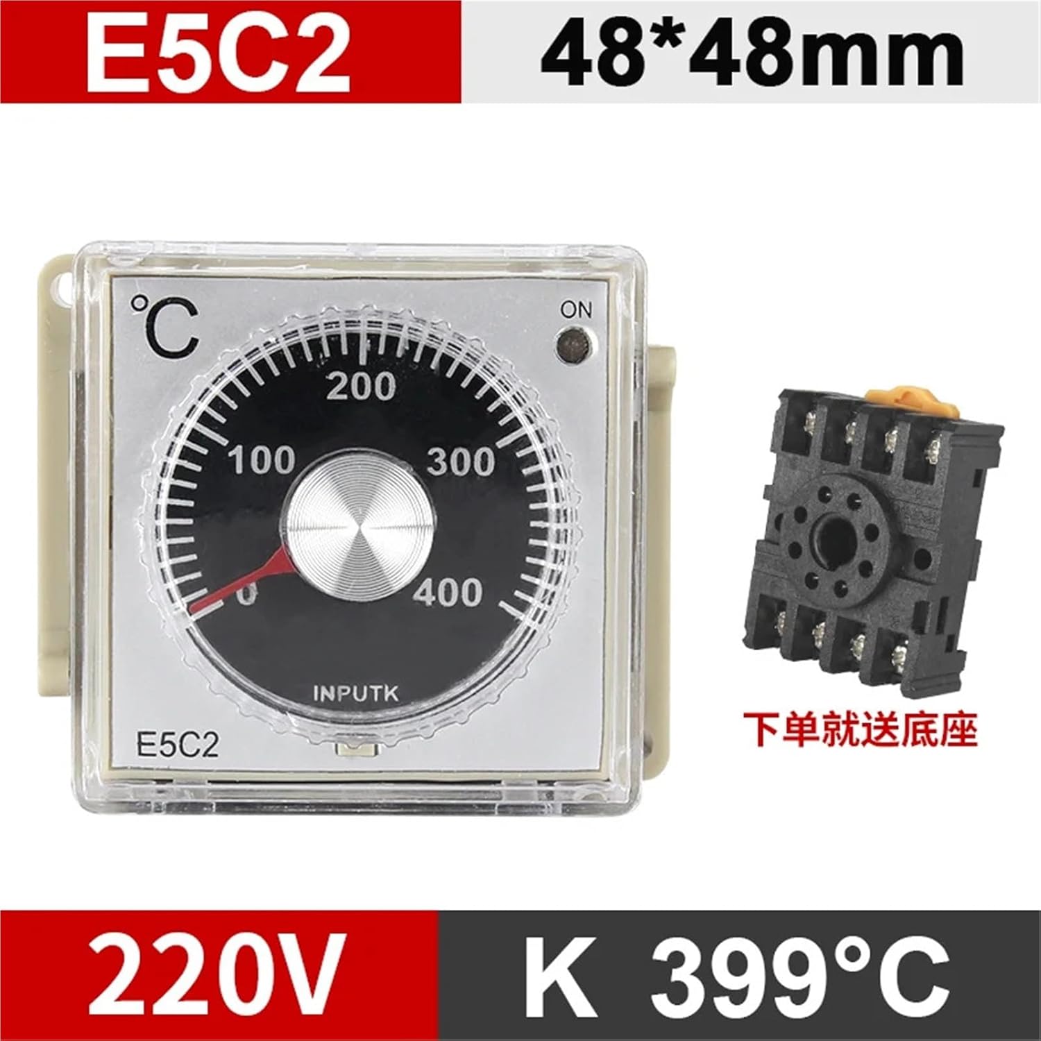 E5C4/E5C2 Digital Display Pointer knob Temperature Controller 0-399/0-999 Celsius K Type/PT100 Type Thermostat with Socket 220V(E5C4 PT100 399)