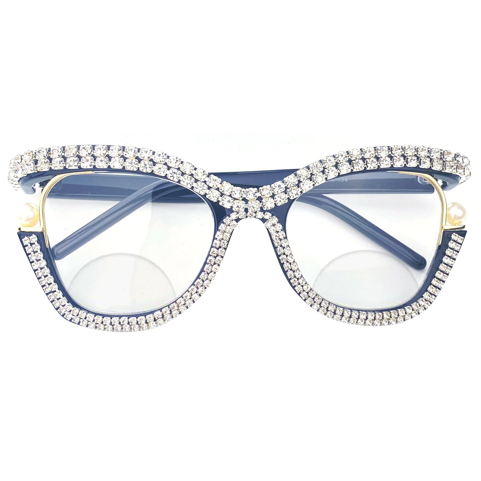 mincl Cat Eye Rhinestone Reading Glasses Bifocal Reading Glasses for Women Stylish bling Magnifying Blue Light Readers