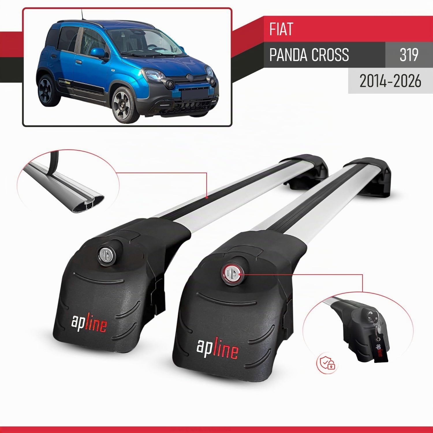 Compatibile con Fiat Panda Cross (319) 2014-2026 Modello ACE-2 Barre Tetto Portapacchi Auto Barre Portatutto Grigio Alluminio 2 Barre
