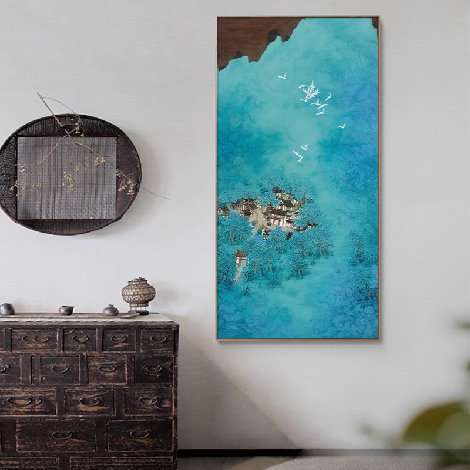 Paysage d'oiseau style chinois peinture d'art mural toile moderne pour fond de canapé