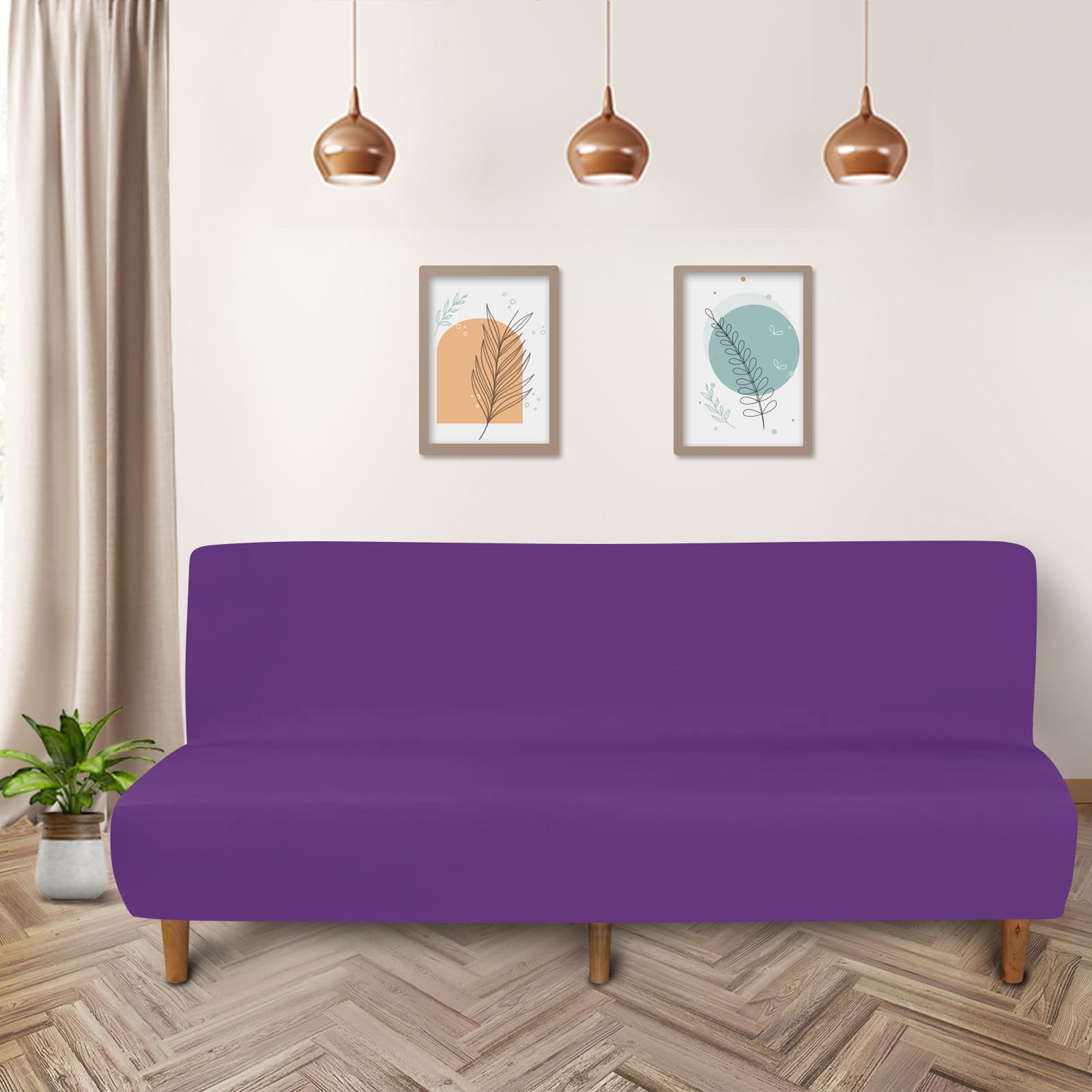 Lydevo Copridivano 3 Posti Senza Braccioli Elasticizzato Universale, Copridivano Letto Pieghevole Clic Clac Lavabile Rimovibile Estraibile, Fodera per Divano Futon per Soggiorno Casa,Viola