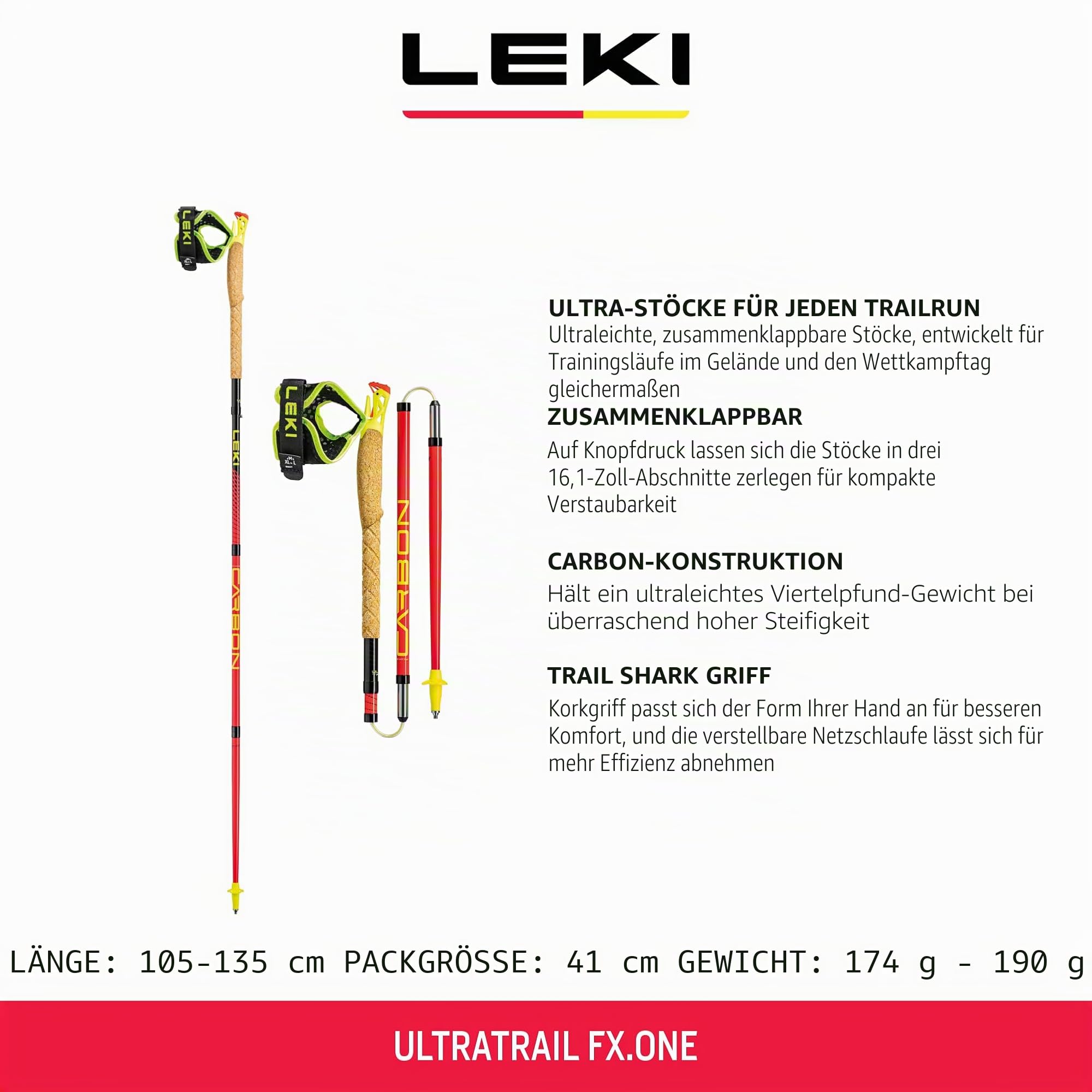 LEKI Ultratrail FX.One Trailrunningstöcke, neonpink-Black-Neonyellow, 125CM