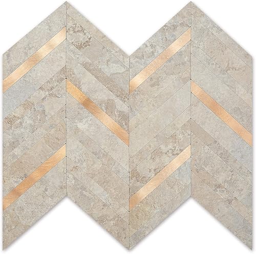 DICOFUN 10 hojas de espiga para despegar y pegar, PVC de piedra beige para salpicaduras, azulejos de pared autoadhesivos con aspecto de mármol para