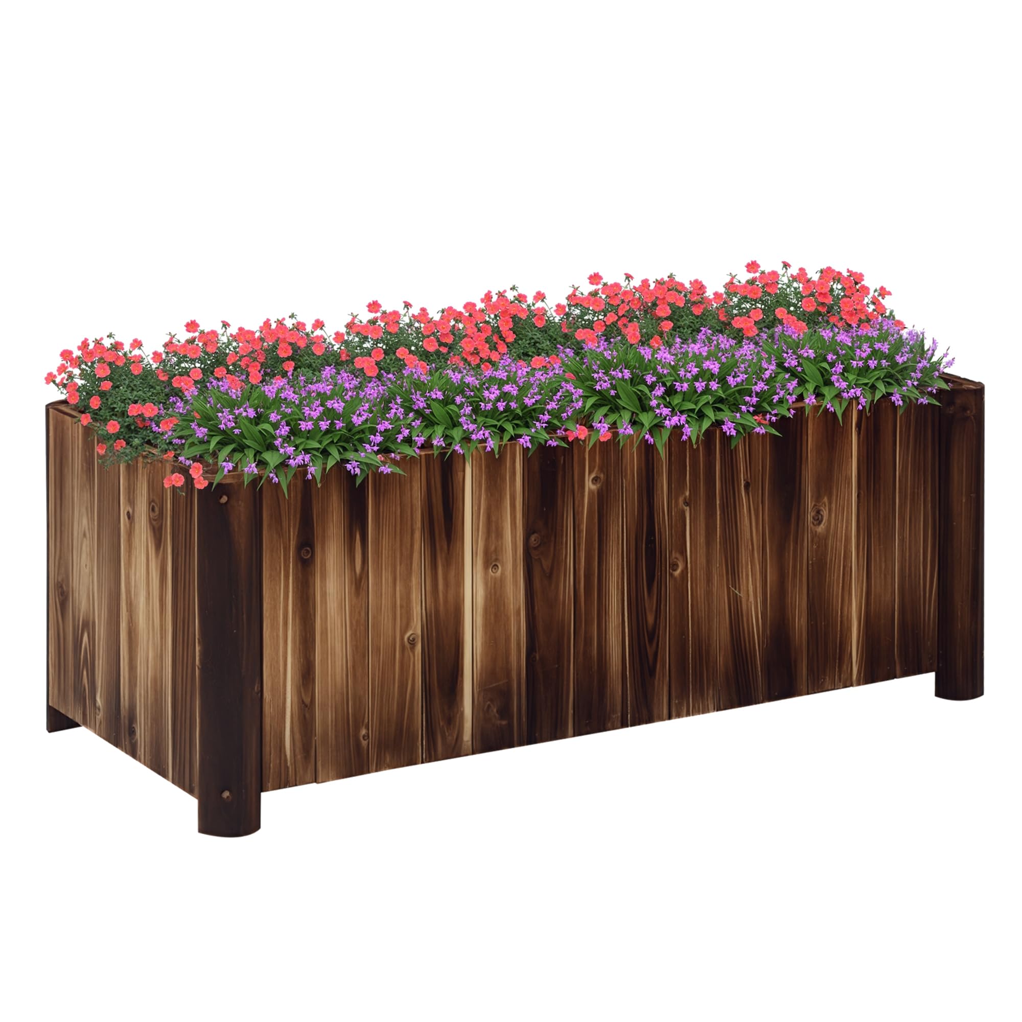 Outsunny Carbonised Finish Wooden Raised Garden Bed, 120 X 50 X 45Cm Elevated Planter Box, Outdoor Flower Bed With Drainage Gaps, Easy Assembly, Carbonised
