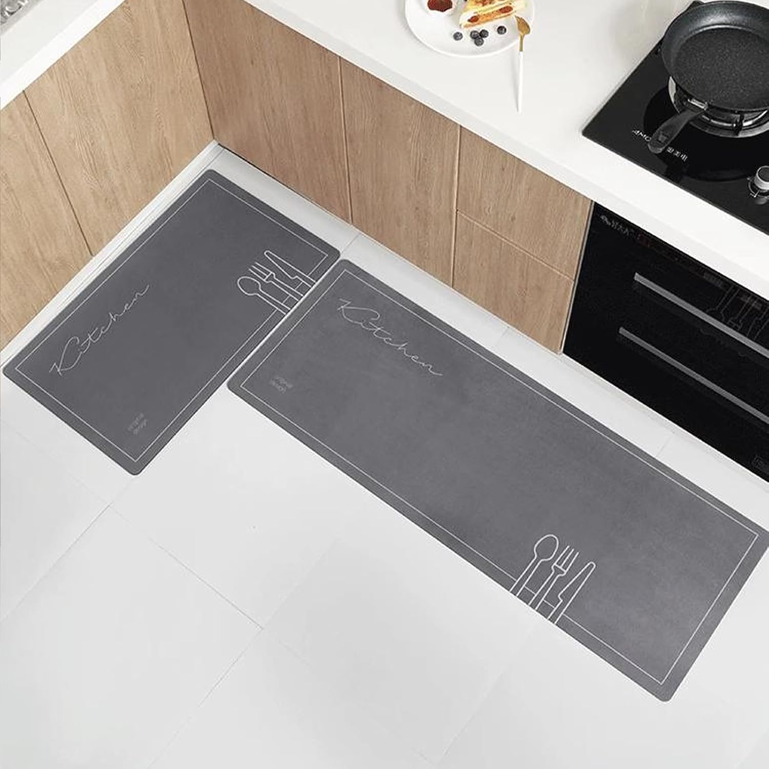 Rubber Kitchen Mats for Floor Waterproof, Suede Carpet Floor Comfort Mats, Padded Kitchen Floor Mats Large, Kitchen Rugs Washable Non Slip, Kitchen Cushion Mats for Standing for Kitchen Entryway Home