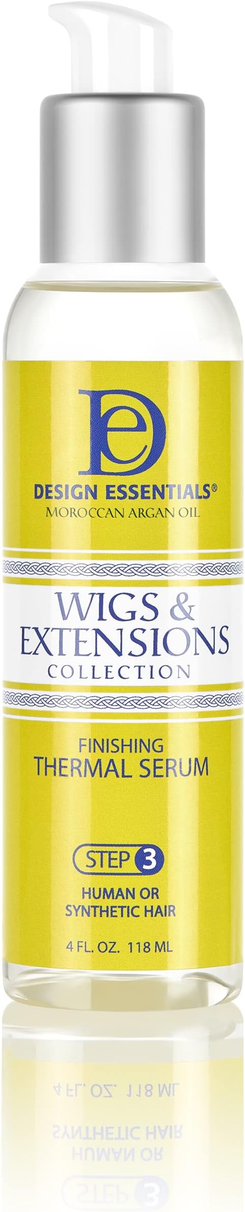 Design Essentials Moroccan Argan Oil Finishing Thermal Serum- Wigs & Extensions Collection, Yellow, 4 Ounces (Packaging may vary)