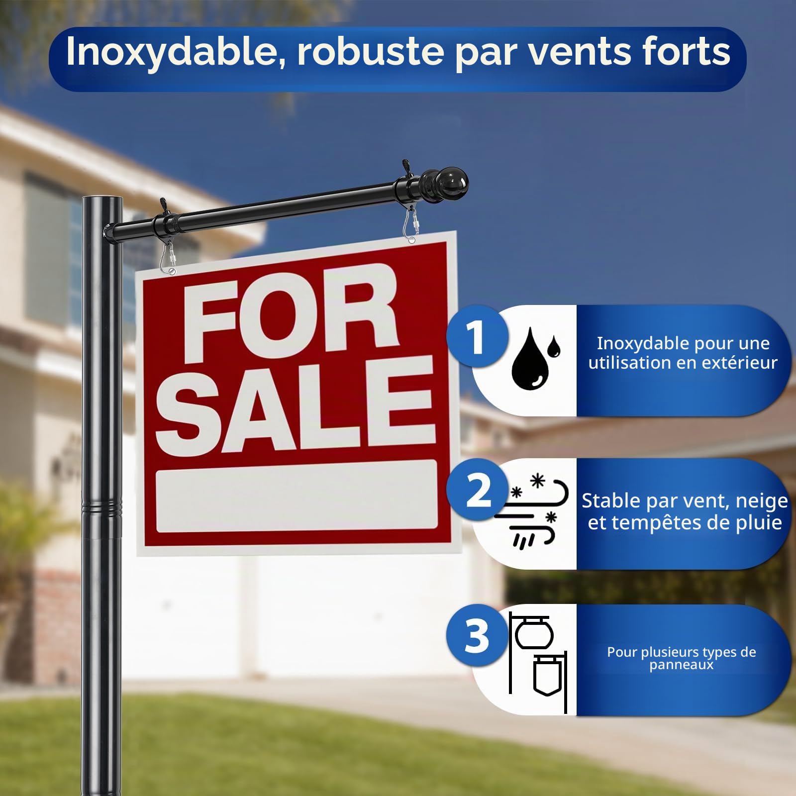 Poteaux de signalisation en métal de 210 cm de haut pour accrocher des panneaux de vente à la ferme 60 cm, support pour panneau commercial hors de la cour, pas de signe