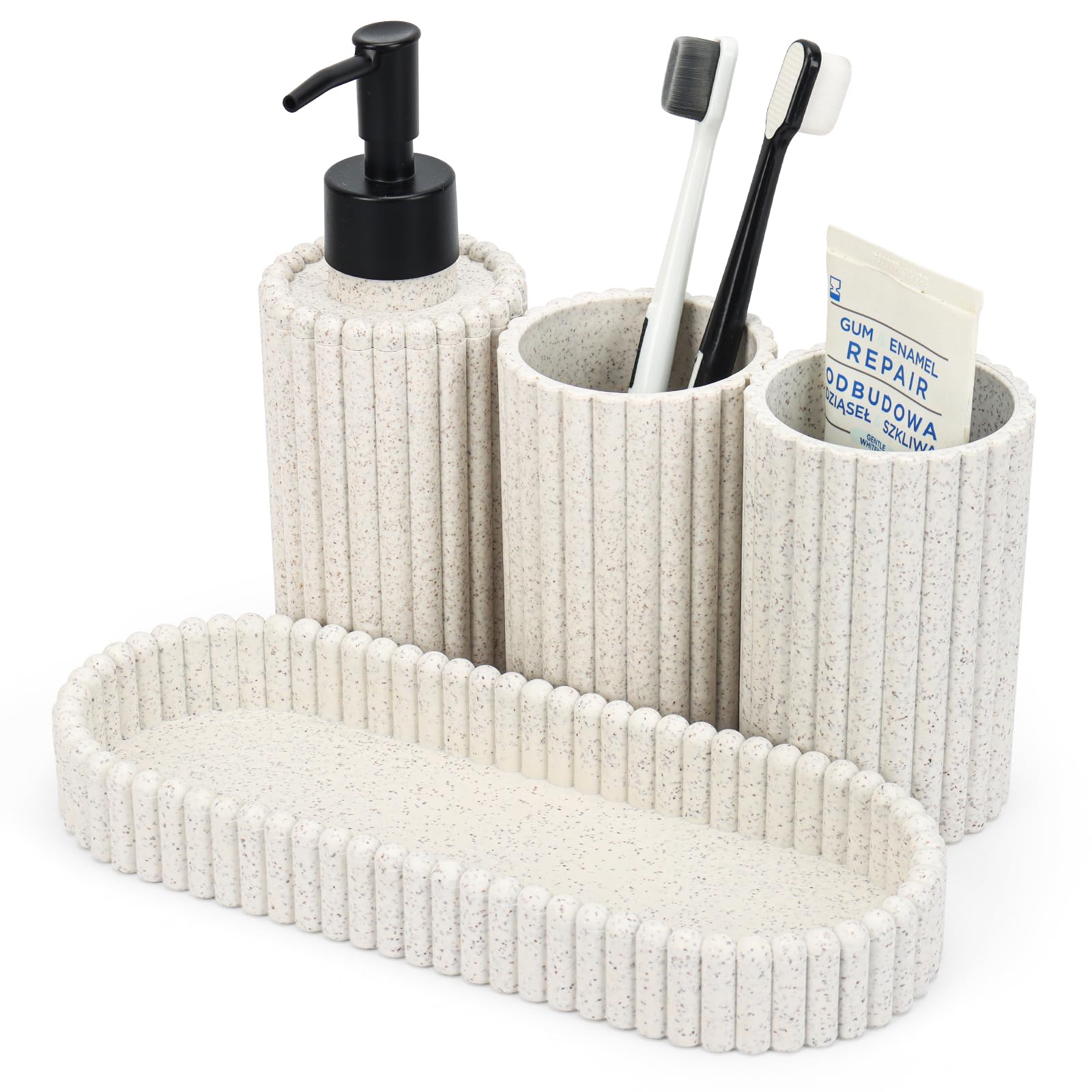 Topsky Bathroom Accessories Set - 4 Pcs Bathroom Organiser Straw Yellow