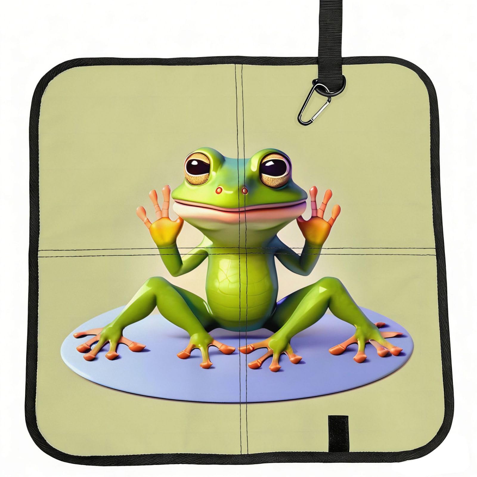 WBQLSL The funny frog doing yoga Foldable Seat Cushion - Portable Stadium Pad with Carabiner for Camping Hiking Picnic Beach
