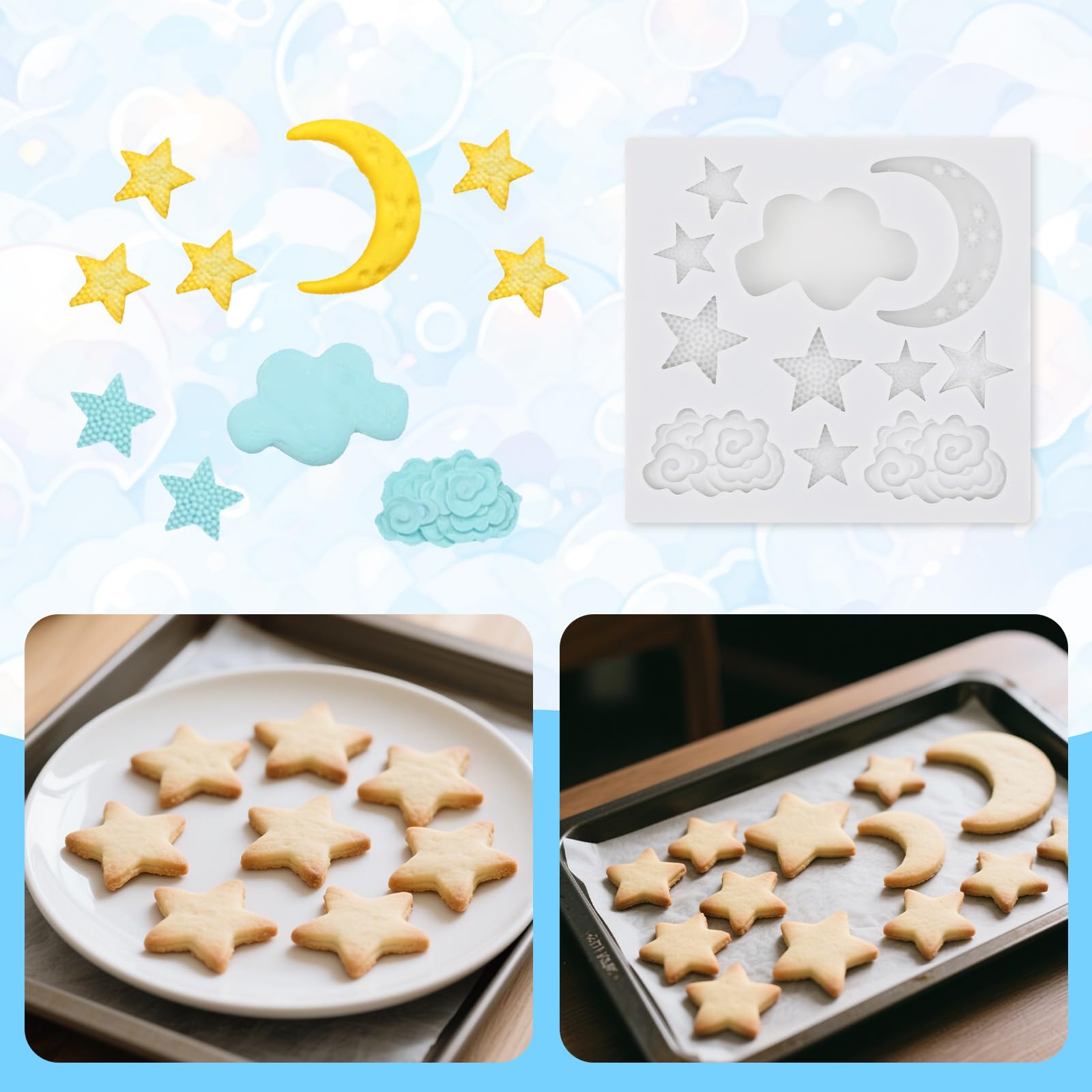 2 moldes de silicona, moldes de arcilla polimérica con forma de estrella y luna para caramelo, chocolate, fondant, decoración de pasteles, bricolaje, hornear, cupcakes, galletas, jabón y velas