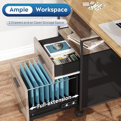 Miniatura 4 de DEVAISE Archivador de 2 cajones, soporte para impresora móvil con estante de almacenamiento abierto, archivador de madera para tamaño A4 o carta