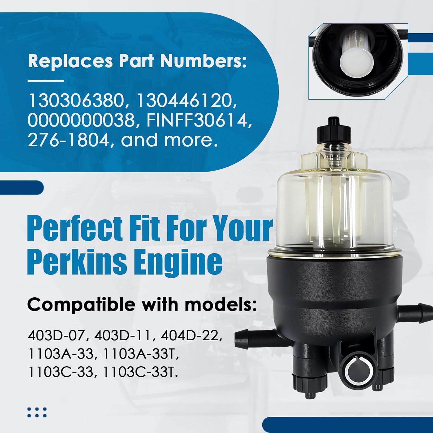 iFJF 130306380 Pre-Fuel Filter Assembly Replacement for Perkins 403D-07 403D-11 404D-22 1103A-33 1103A-33T 1103C-33 1103C-33T Engine Aluminum Filter Screen Replaces 0000000038 FINFF30614