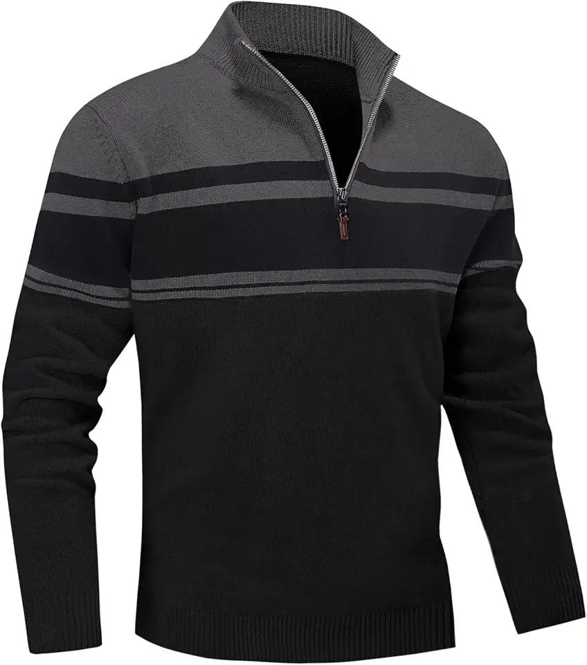MAGNIVIT Men's Sweater Quarter Zip Striped Pullover Fall Winter Spring Color Block Polo Sweatshirts
