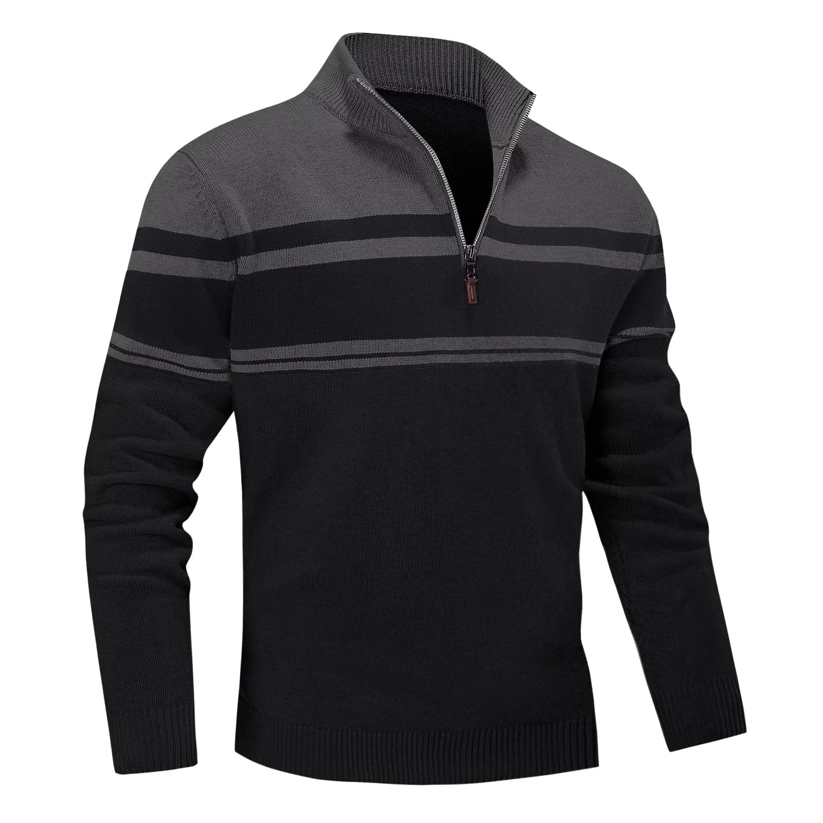 Men's Sweater Quarter Zip Striped Pullover Fall Winter Spring Color Block Polo Sweatshirts