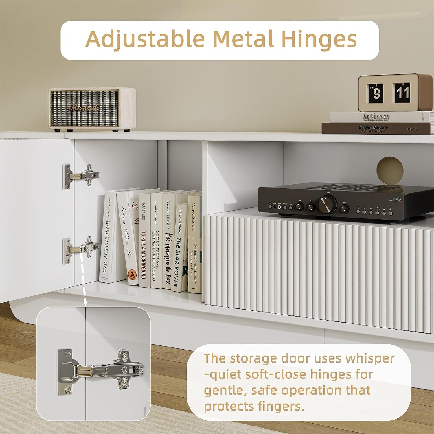 Fluted TV Stand and Coffee Table Set of 2, 86.6'' TV Console for 55-85 Inch, Modern Entertainment Center with Large Storage Cabinet, Lift Top Coffee Table for Living Room, Bedroom, White