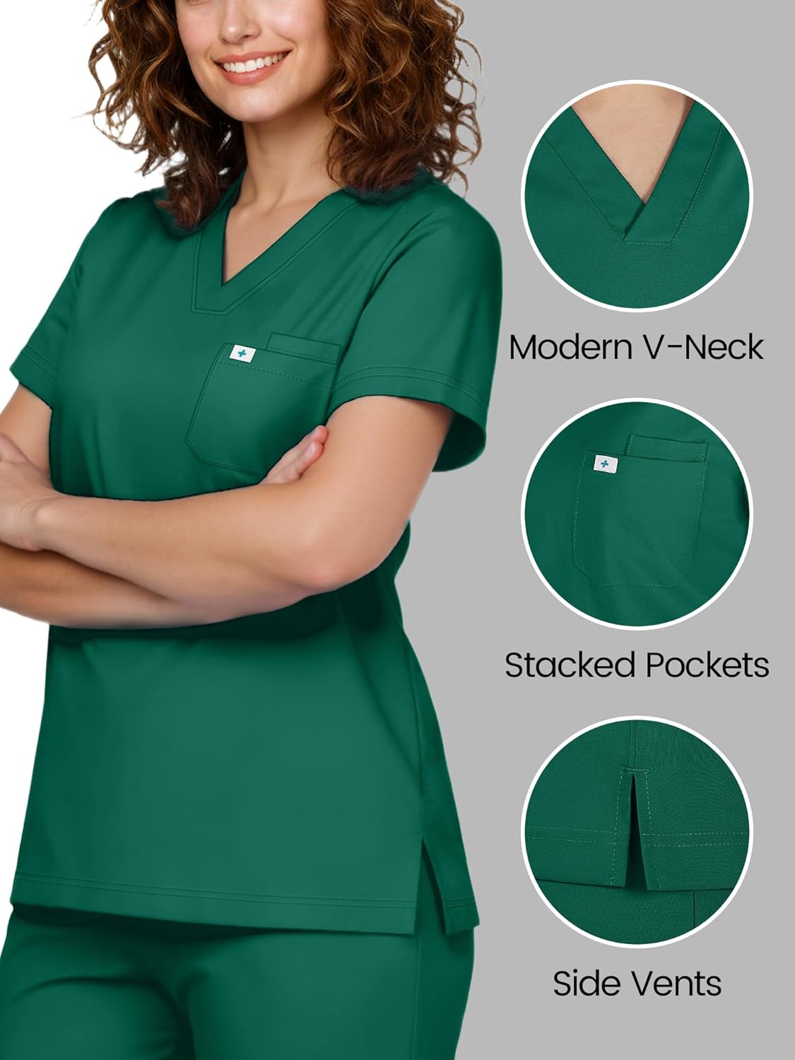 Scrubs for Women Medical Scrubs Set - V-Neck Top & Jogger Pants with 5 Pockets, Soft Stretch Woven fabric,Side splits - Image 3