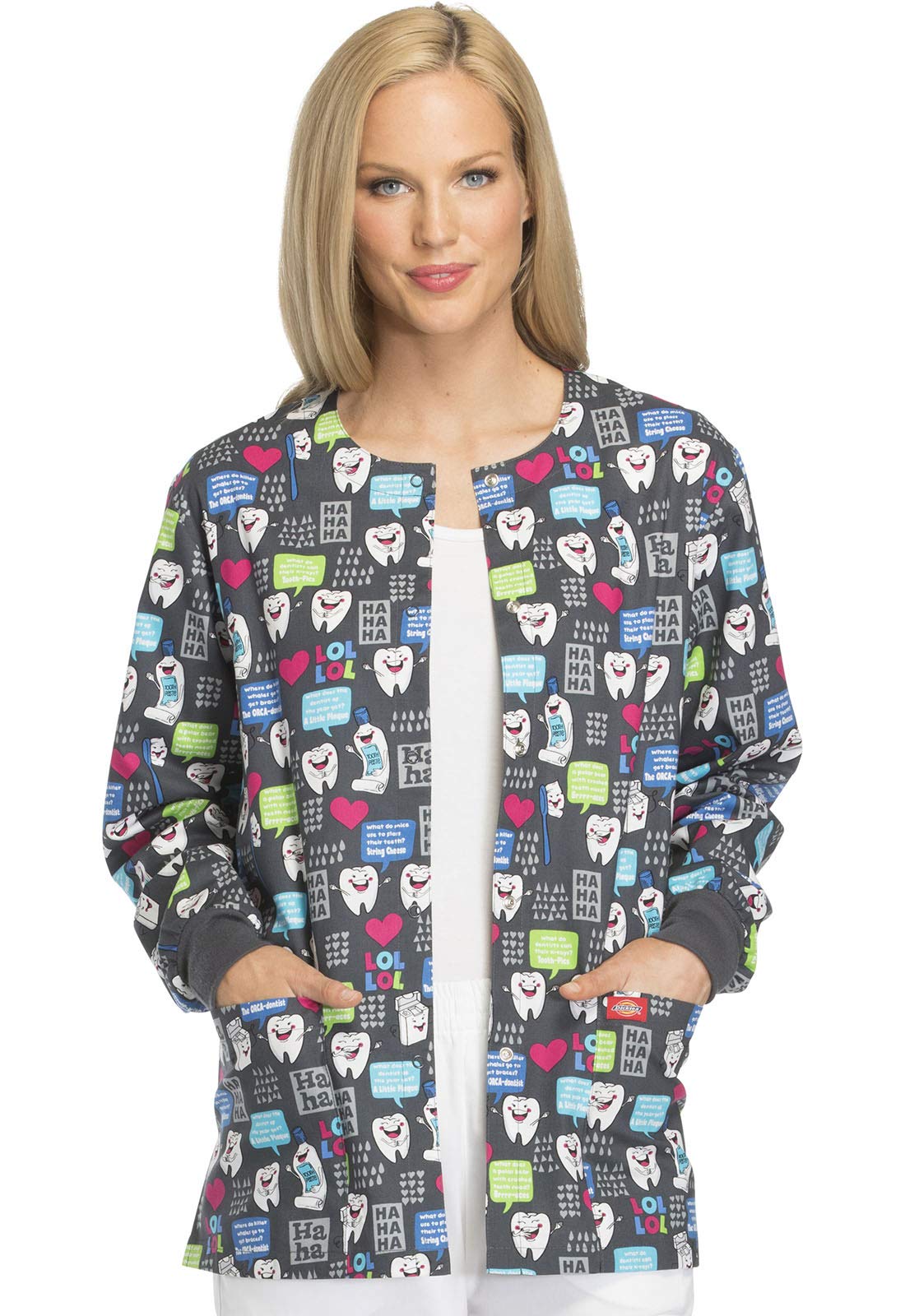 Dickies Women's Snap Front Warm-Up Jacket, Have A Laugh, X-Large