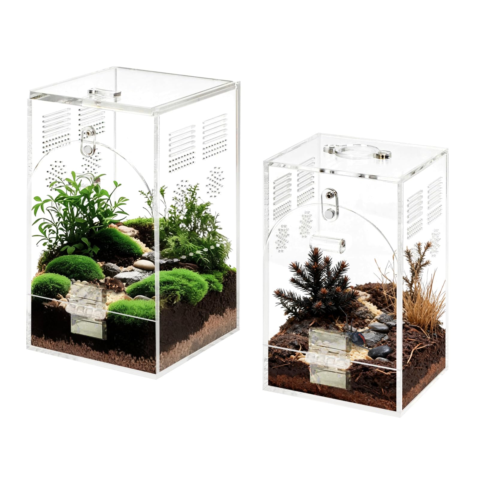 Confezione da 2 habitat per ragni che saltano, recinto per insetti, terrario per insetti, acquario arboreo in acrilico, contenitore trasparente per allevamento con porte magnetiche (kit di 2