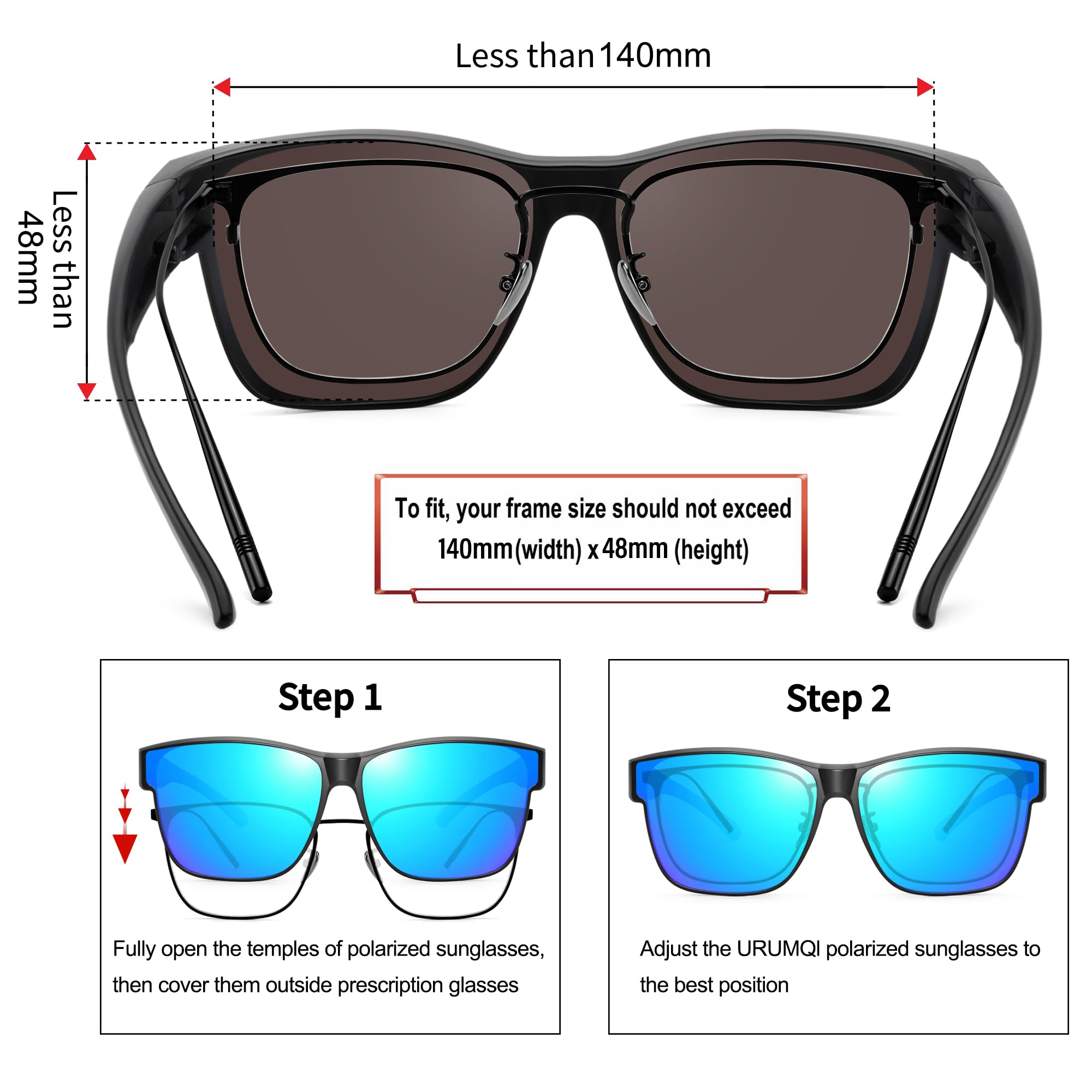 URUMQI Überzieh Sonnenbrille über Normale Brille, Polarisiert Überbrille Sonnenbrille für Brillenträger Damen Herren, Fit over Sunglasses mit UV400 Schutz für Fahren, Angeln Beige Schildpatt Rahmen