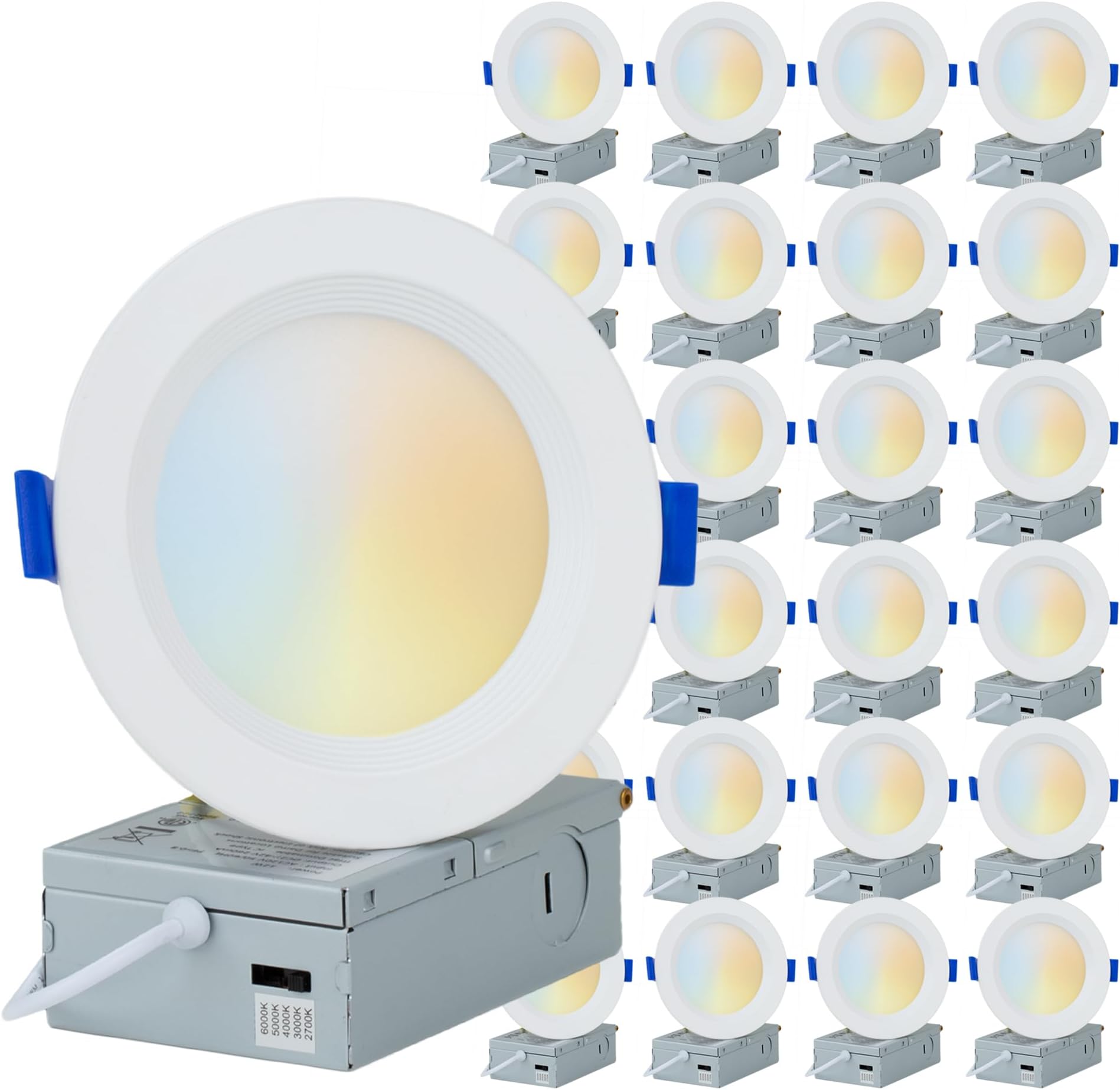 PROCURU Professional 24-Pack 4-Inch 2700K-6000K Color Selectable LED, Baffle Style, Ultra-Thin Recessed Ceiling Slim 5CCT Downlight, Dimmable, White Trim (VSB45W-24P)