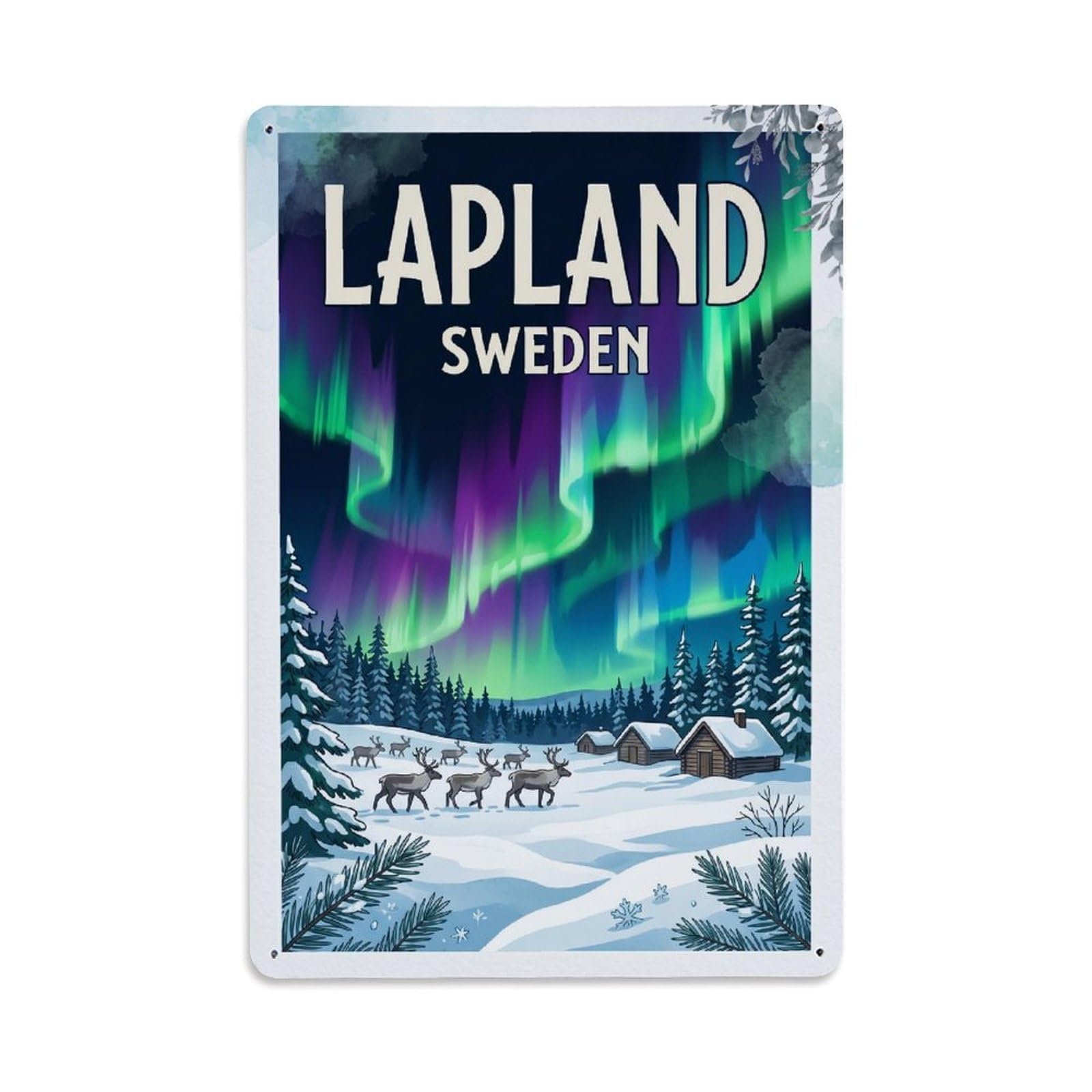 Vintage Travel Lapland Sweden Northern Metal Tin Sign Plaque Wall Decor for Cafe, Club Bar, Office, Home Garden Metal Poster 8x12Inch