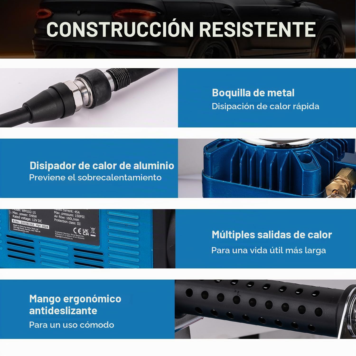 KATSU Tools Profesional Inflador de Neumáticos de Coche con Doble Pistón, 150 PSI 12V 90Amp Portátil Gran Volumen Compresor de Aire Bomba de Neumáticos para 4WD Auto Van Camiones Inflables