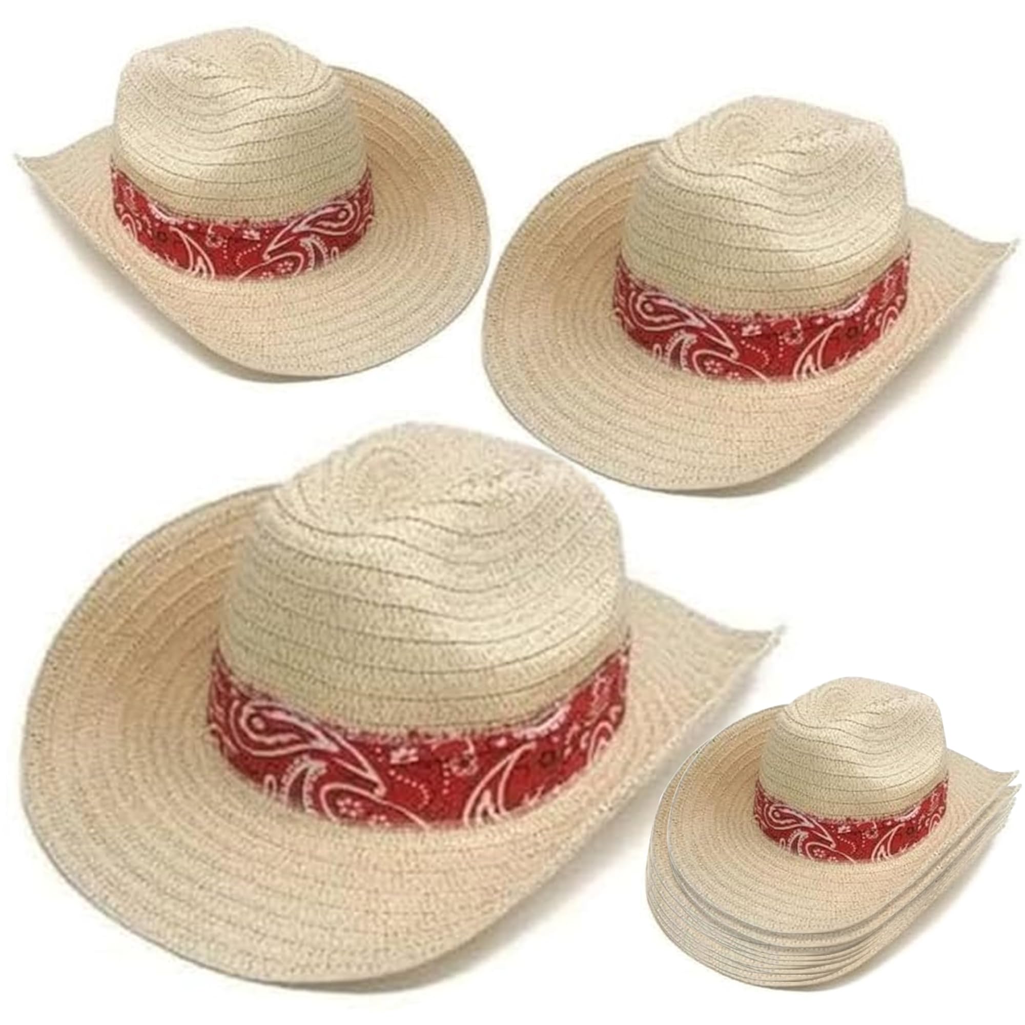 Podzly 12 Piece Straw Cowboy Hats - Stylish Western Cowboy Hat for Men and Women - Ideal Summer Party Accessory