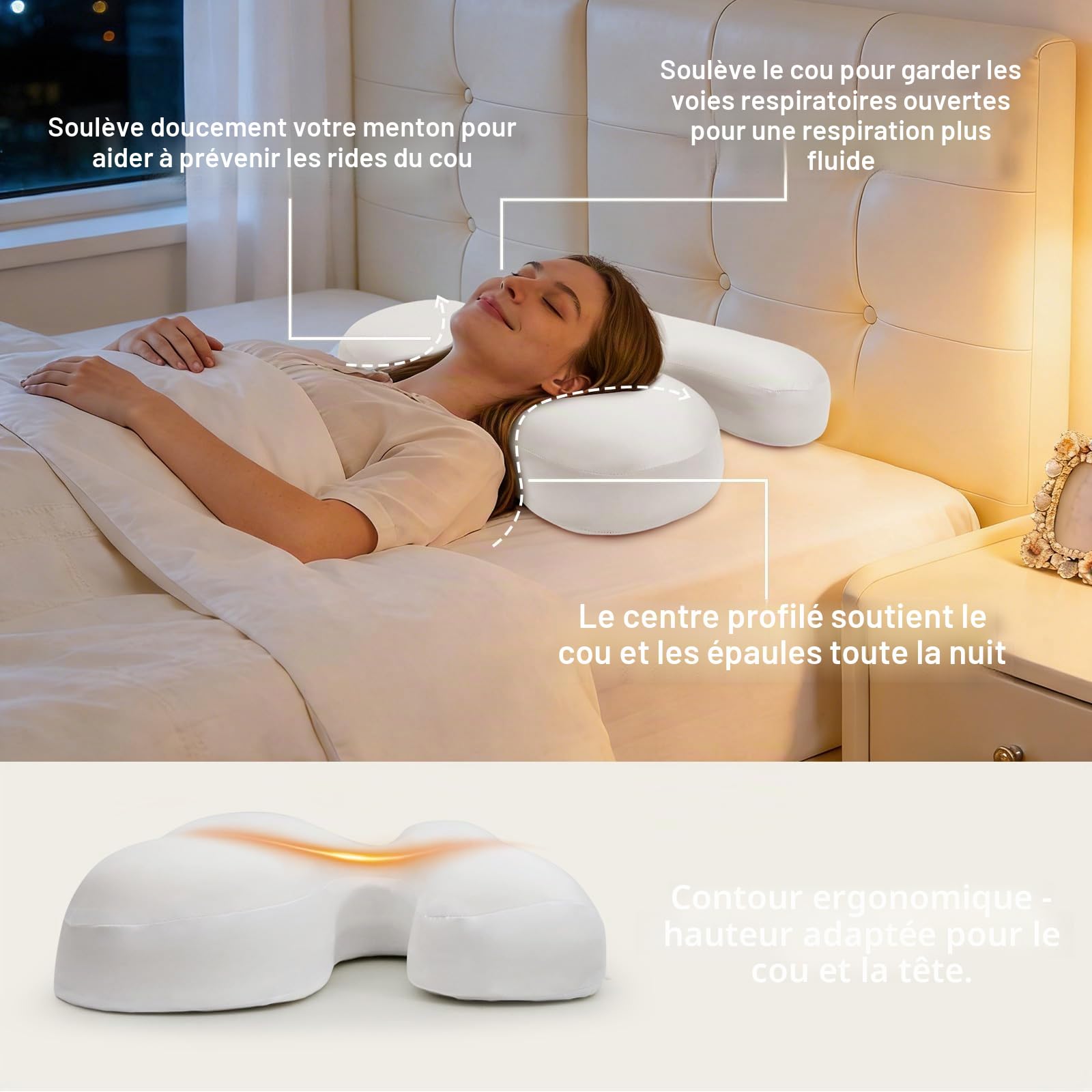 vocheer Silkly Oreiller de beauté anti-rides, oreiller cervical rafraîchissant en mousse à mémoire de forme avec design ergonomique, soutient le cou et les épaules pour les personnes dormant sur le