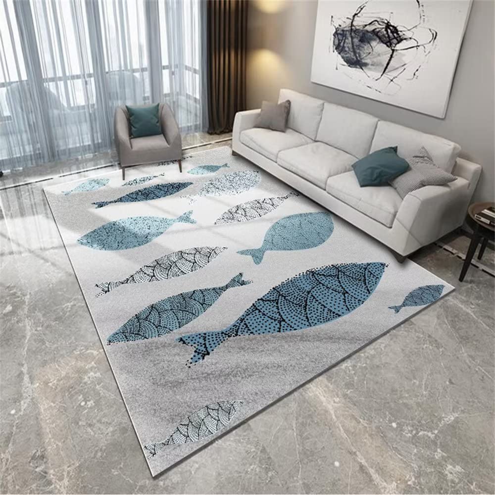 Tapis de salon gris bleu de qualite superieure au design personnalisable moderne