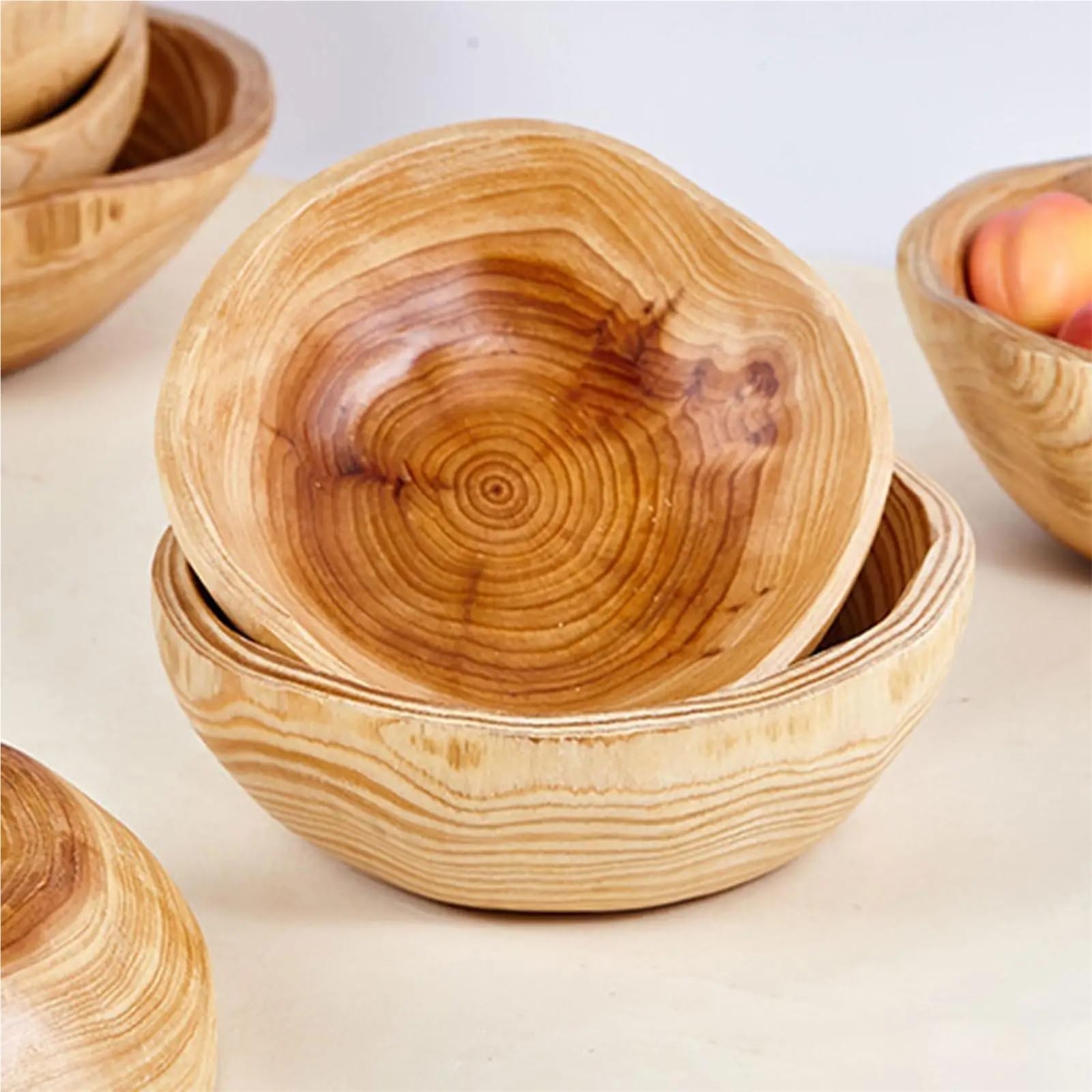 Frutero Madera Ensaladera de madera, contenedores rústicos, almacenamiento alimentos, tazón for servir frutas, verduras, aperitivos, comida, joyería clave, cocina(Color2)