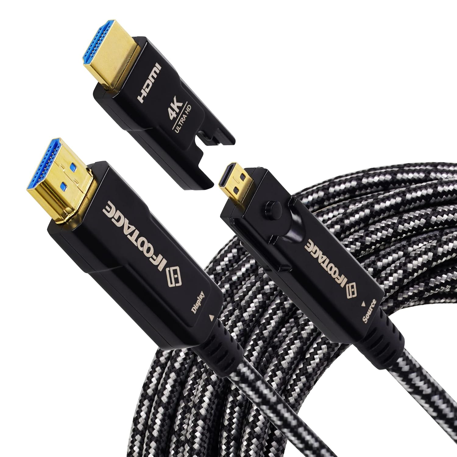 IFOOTAGE 4K HDMI Cable, 50FT/15M, Displayport to HDMI Cable with HDMI Adapter, HDMI 2.0/4K@60Hz/18Gbps/Ultra HD/ARC/Dynamic HR, Long HDMI Cable, Compatible with Camera/Camcorder/Laptop/PS4/PS5