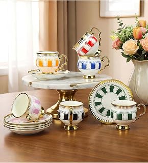 6'lı Çizgili Gold Detaylı Porselen Fincan Takımı
