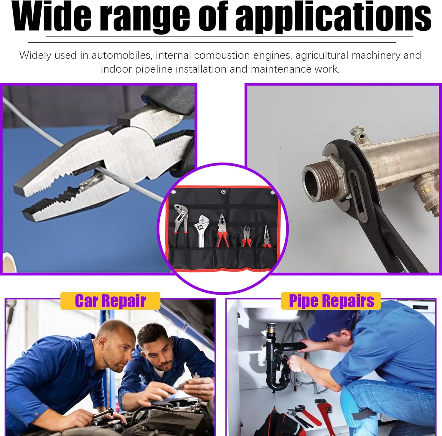 Swpeet 6Pcs Pliers Set with Storage Pouch Assortment Kit, Including Tongue and Groove Plier, Water Pump Pliers, Long Nose, Diagonal Cutting, Locking Pliers, Adjustable Wrench and Linesman Pliers