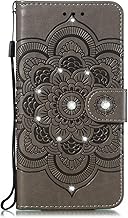 LEMAXELERS Galaxy A40 Case, Wallet Case Cover for Samsung Galaxy A40 Glitter Diamond Embossing Mandala Flower PU Leather Flip Wallet Case Shell for Galaxy A40, LD Diamond Gray
