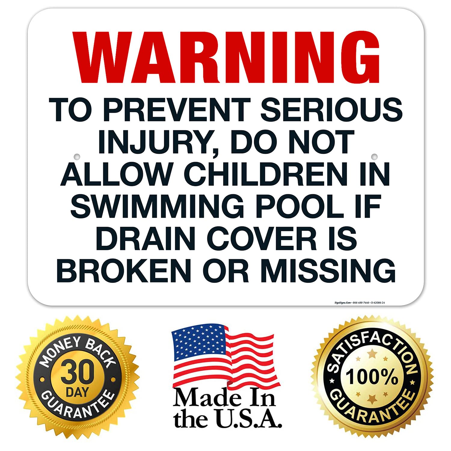 Mississippi Drain Cover Warning Sign, Complies with State of Mississippi Pool Safety Code, 18x24 Inches, Rust Free .063 Aluminum, Fade Resistant, Made in USA