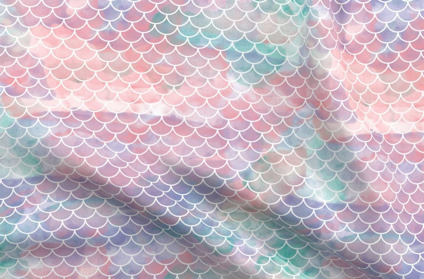 Spoonflower Fabric - Watercolor, Scales, Mermaid, Fish, Dragon, Pink Blue Pastel, Printed on Petal Signature Cotton Fabric Fat Quarter - Sewing Quilting Apparel Crafts Decor