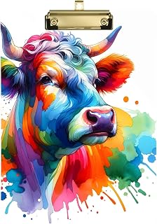 Portapapeles de acrílico blanco aislado en acuarela de vaca colorida con clip de metal, tamaño A4 estándar de 12.5 x 9 pulgadas, portapapeles para enfermeras, estudiantes, profesores, mujeres,