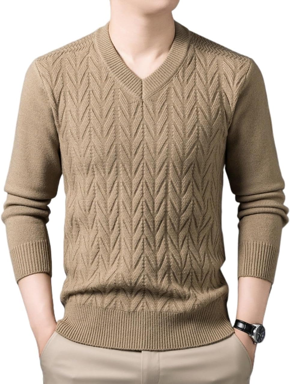 Winter Men's Wool Sweater Casual Warm V-Neck Knitted Base