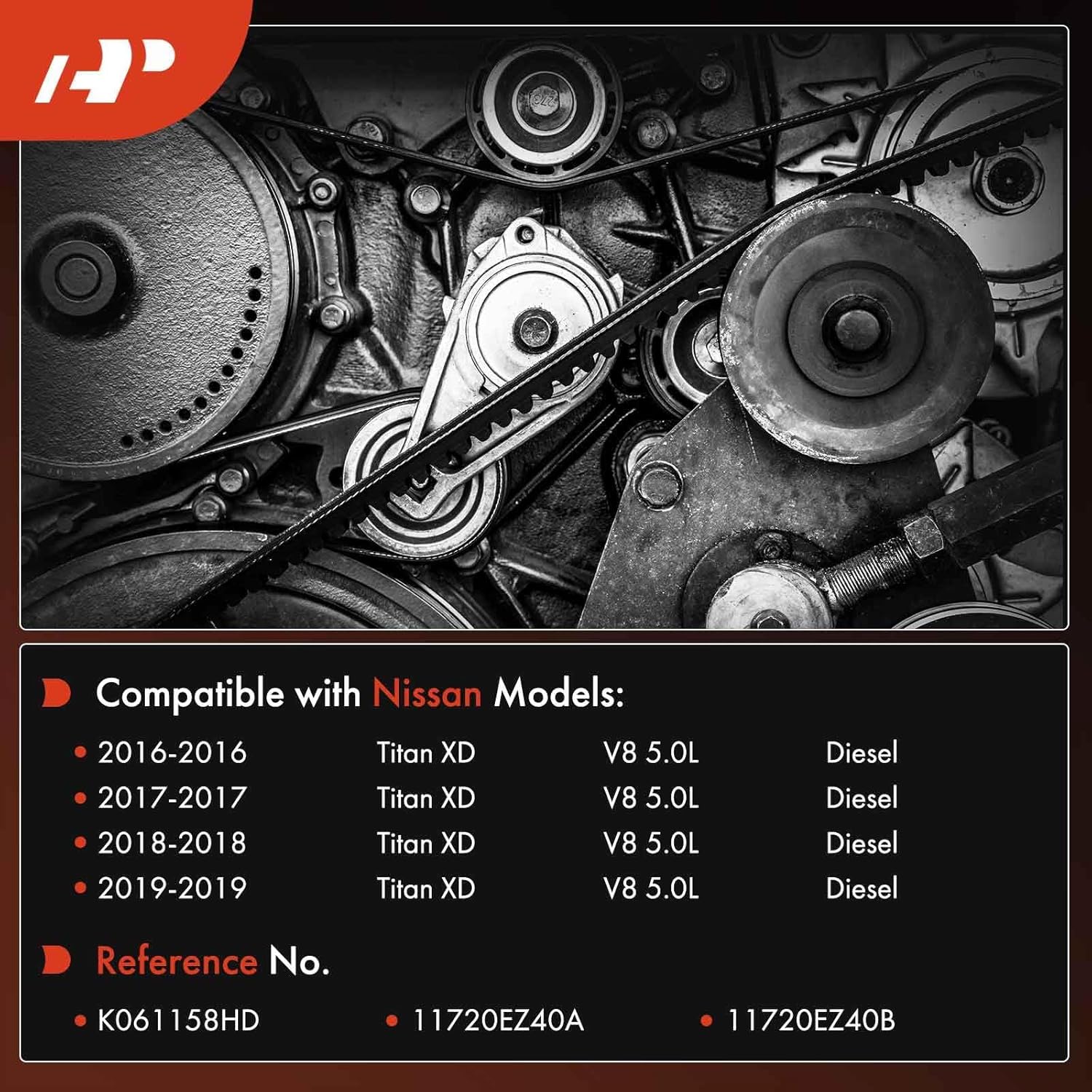 A-Premium Serpentine Belt 115.85 In Heavy-Duty For Nissan Titan XD 2016 2017 2018 2019, V8 5.0L, Diesel