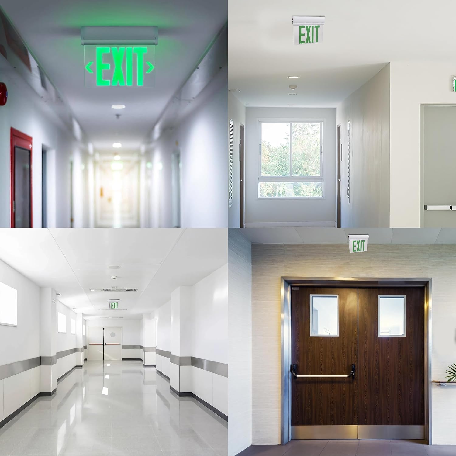 LEDMyplace 3W LED Green Exit Sign Light Edge Lit, 120-277 Voltage, 90 min Backup Battery Operated Powered, Side and Ceiling Surface Mount, Emergency Lights for Commercial Building, Hospital, Corridor