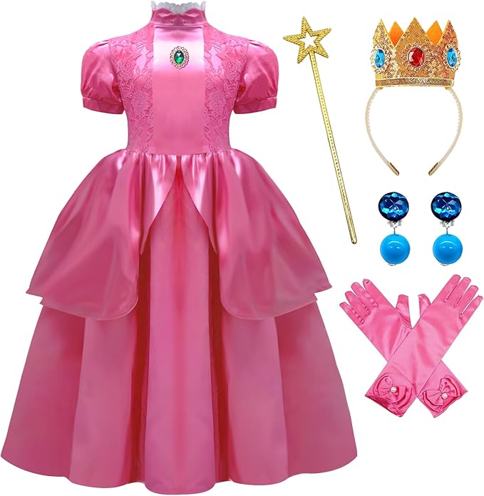 SHOHOKU Girls Princess Peach Costume Dress,Princess Peach Dress Cosplay Halloween Party Outfit